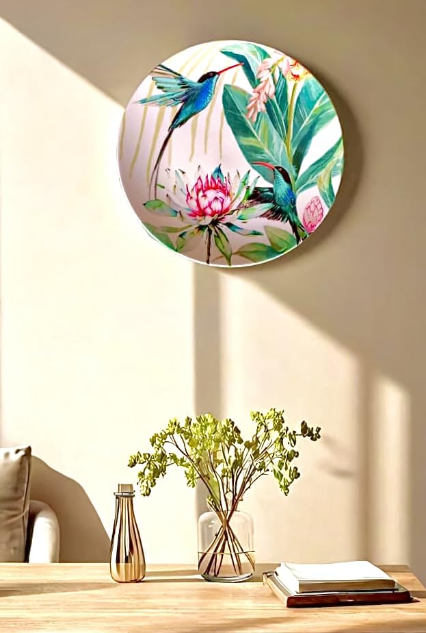 Blooming Paradise Handcrafted Ceramic Decorative Wall & Tabletop Plate (8-Inch) with Stand & Hook – Ideal for Home, Gifting, Office & Restaurant Décor