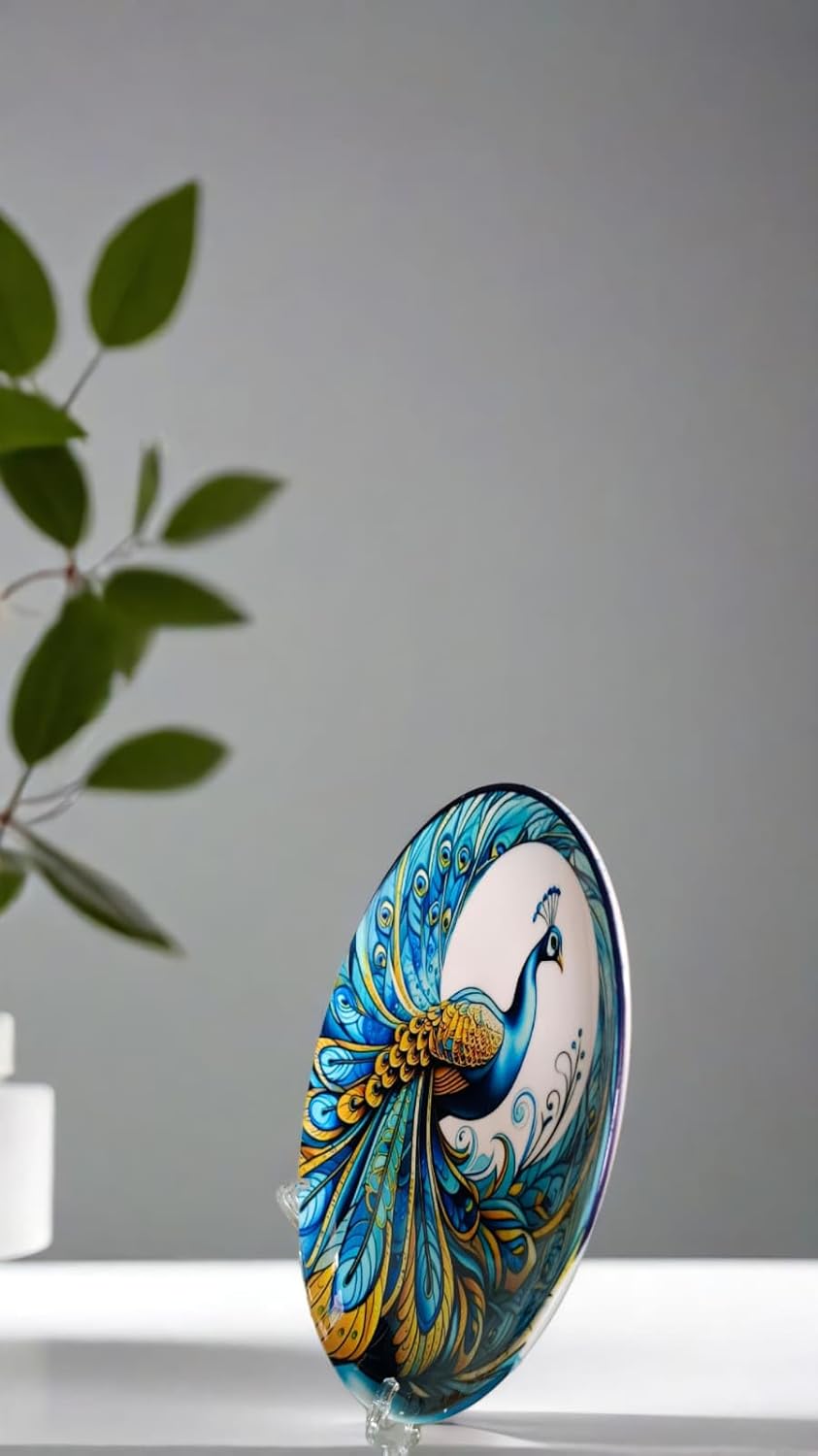 Wings of Royalty Ceramic Decorative Wall & Tabletop Plate (8-Inch) with Stand & Hook – Ideal for Home, Gifting, Office & Restaurant Décor