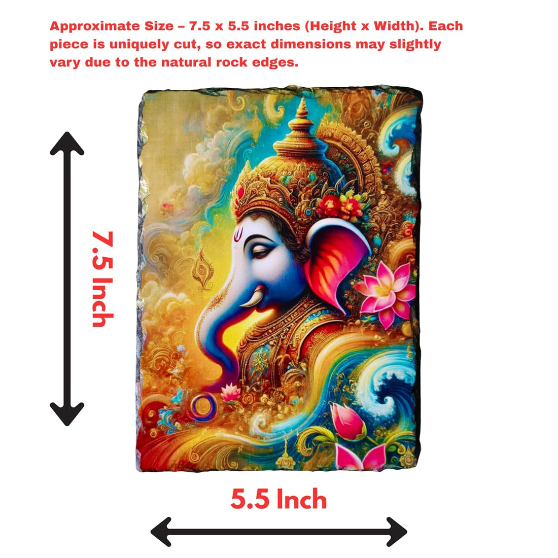 Lord Ganesh Colorful Art Decorative Piece - Ganpati Idol Photo Rockframe for Home Decor, Temple, Living Room, Office Desk, Hall - 7.5 x 5.5 Inches - Spiritual Gift Piece with Stand | Shree Ganesh